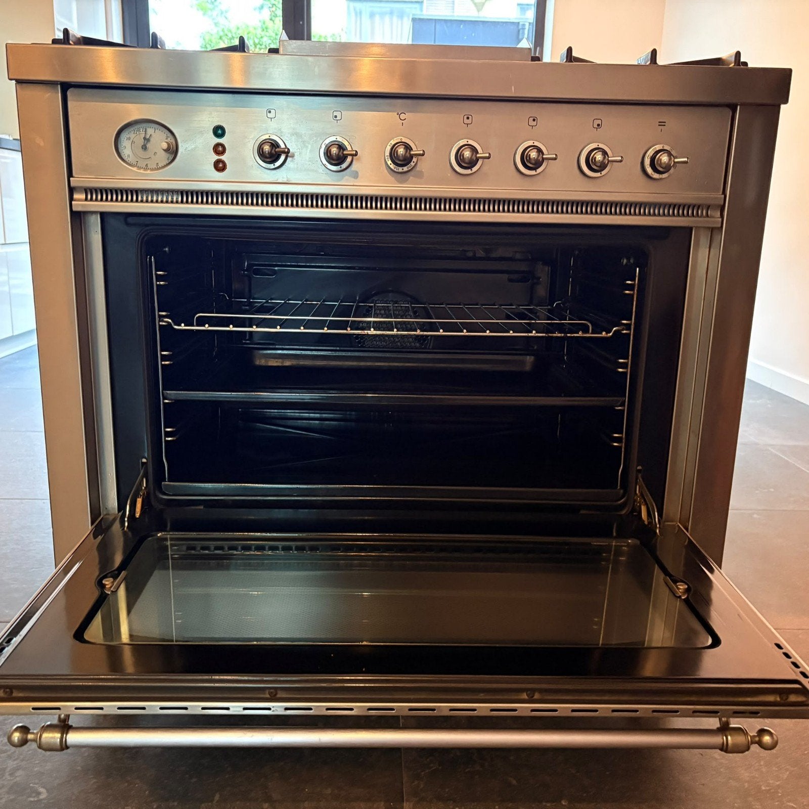 Boretti Gasfornuis 90 cm met Fry-Top en Oven, Ophalen, 60 cm of meer, Grill, 4 kookzones