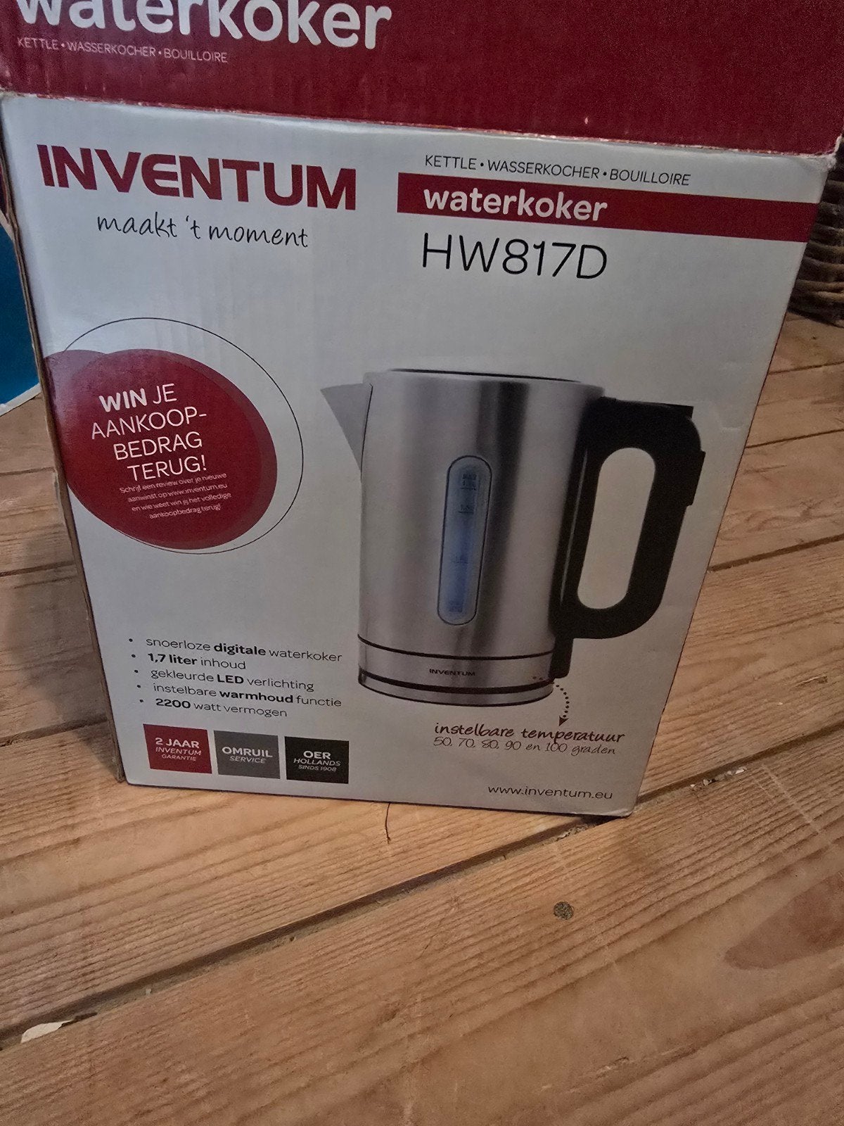 Inventum HW817D Waterkoker met temperatuurregeling - RVS, 1 tot 2 liter, Ophalen of Verzenden, Nieuw, Rvs