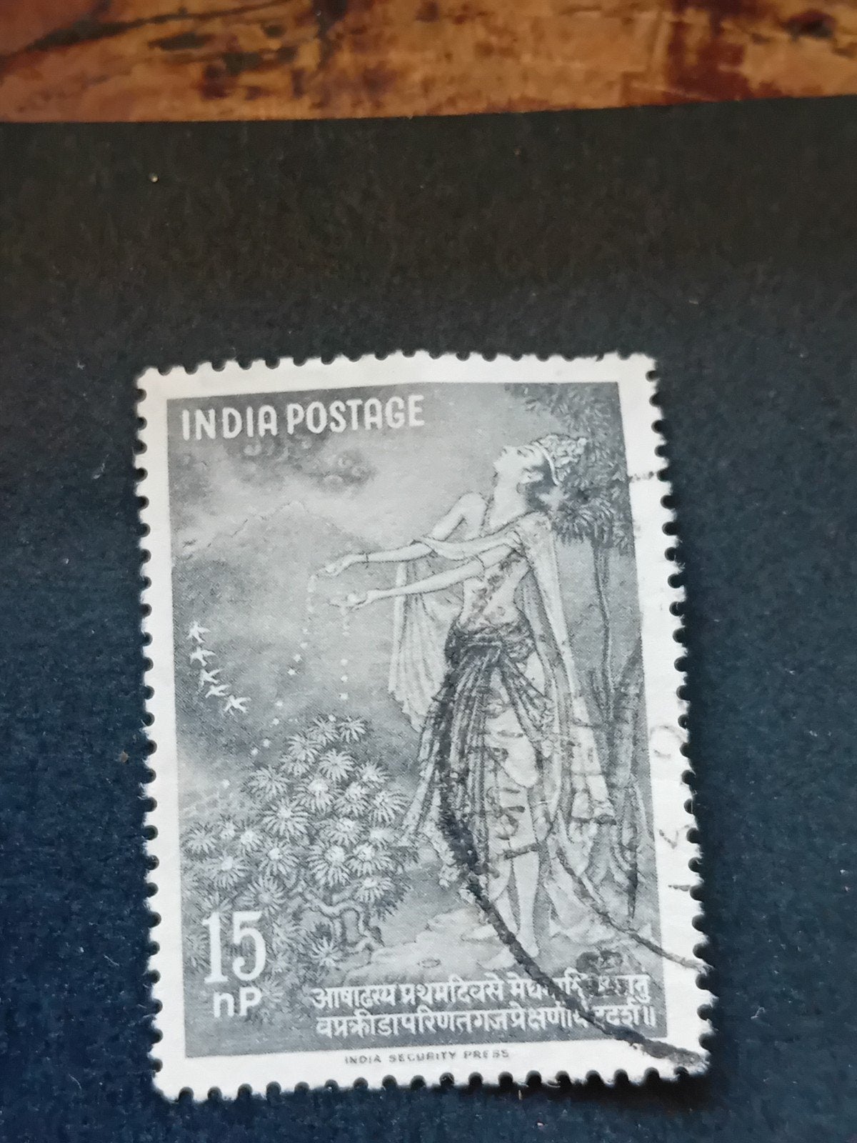 India Postzegel 15 nP - Vrouw bij boom, Verzamelen, Ansichtkaarten | Buitenland, Ophalen of Verzenden, Buiten Europa
