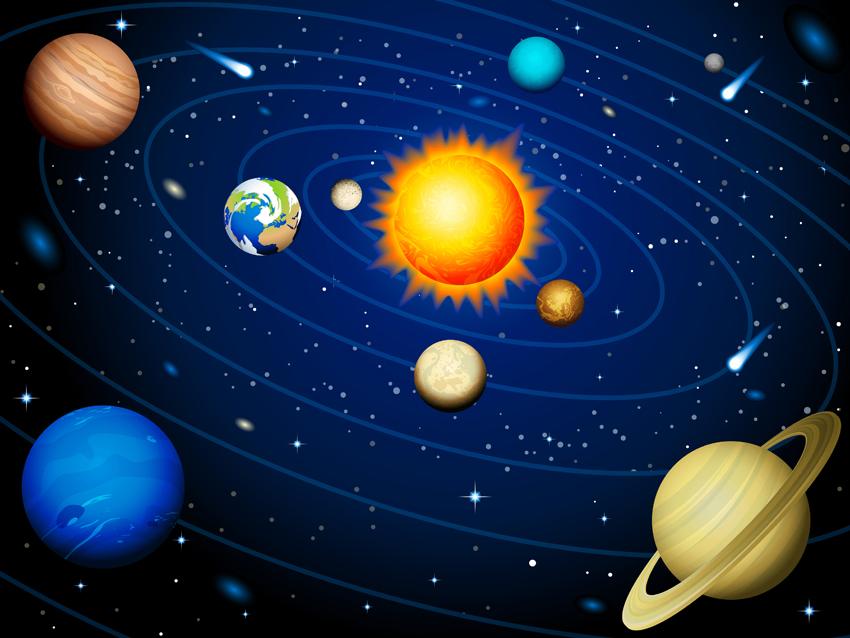 Zonnestelsel behang kinderkamer, Planeten, Zon,Muurdeco4kids, Verzenden, Minder dan 10 m², Blauw, Kinderkamer, Ruimtevaartbehang, kinderbehang, planeten, sterren