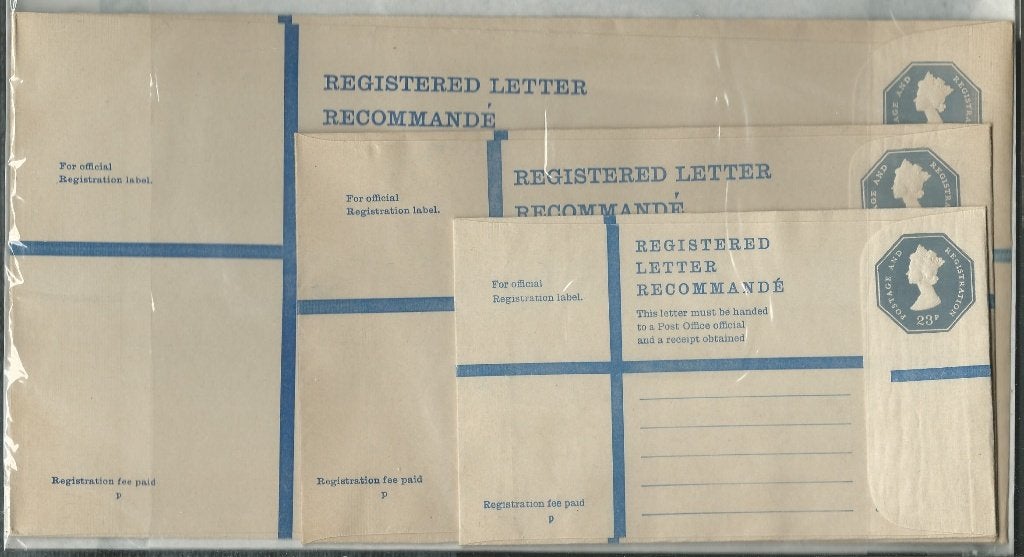 ENGELAND 1971 3x E.II. 23p. slate Registered Envelopes, MIN, Verzenden, Postfris