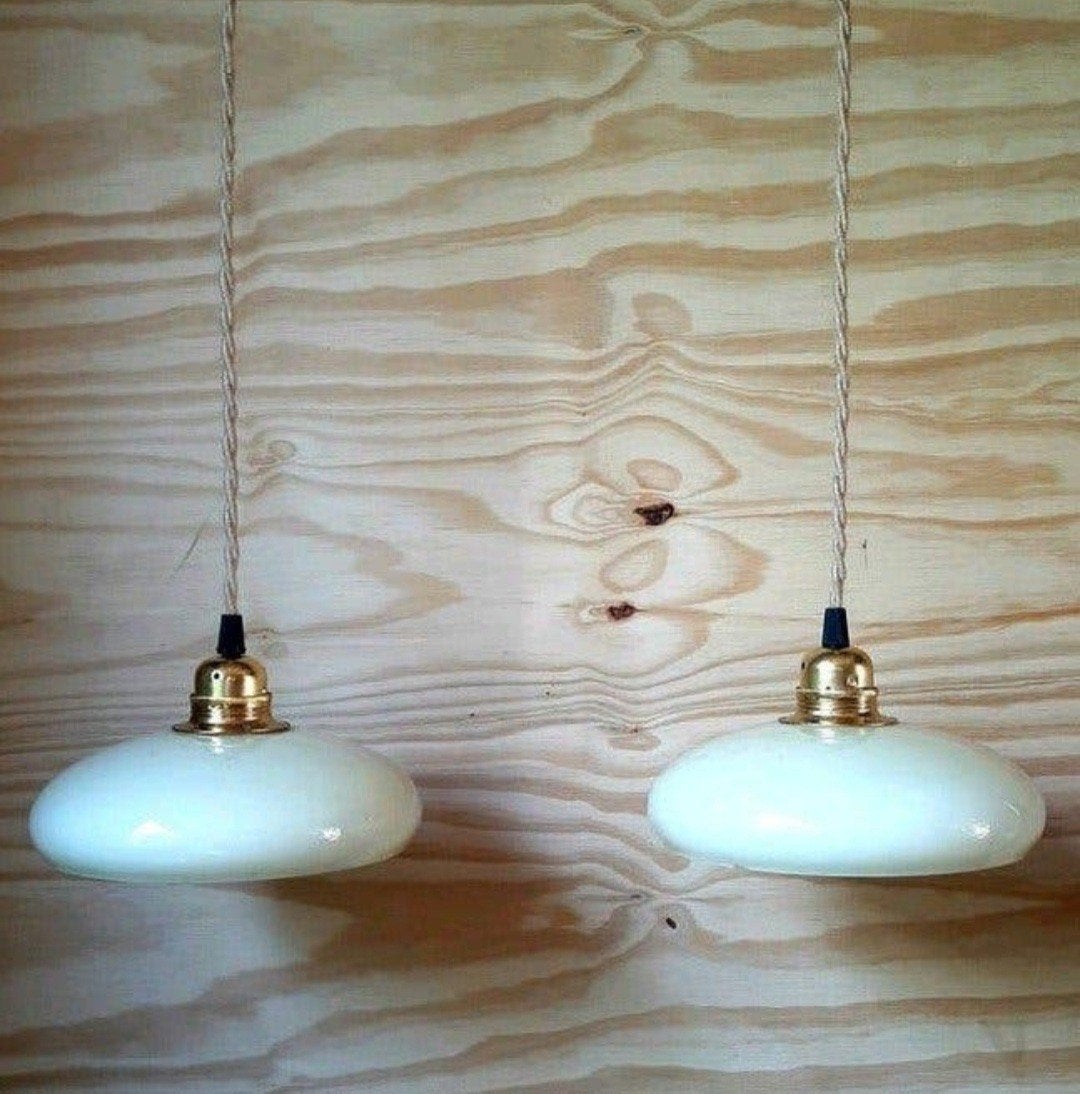 Vintage Franse hanglampen - (2x / Opaline), Ophalen of Verzenden