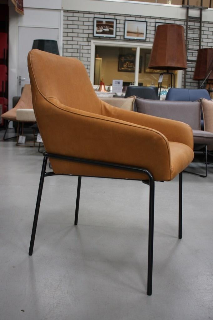 4 x luxe eetkamerstoelen Jolly Jess design metaal leer camel, Ophalen, Zo goed als nieuw, Leer, Vier