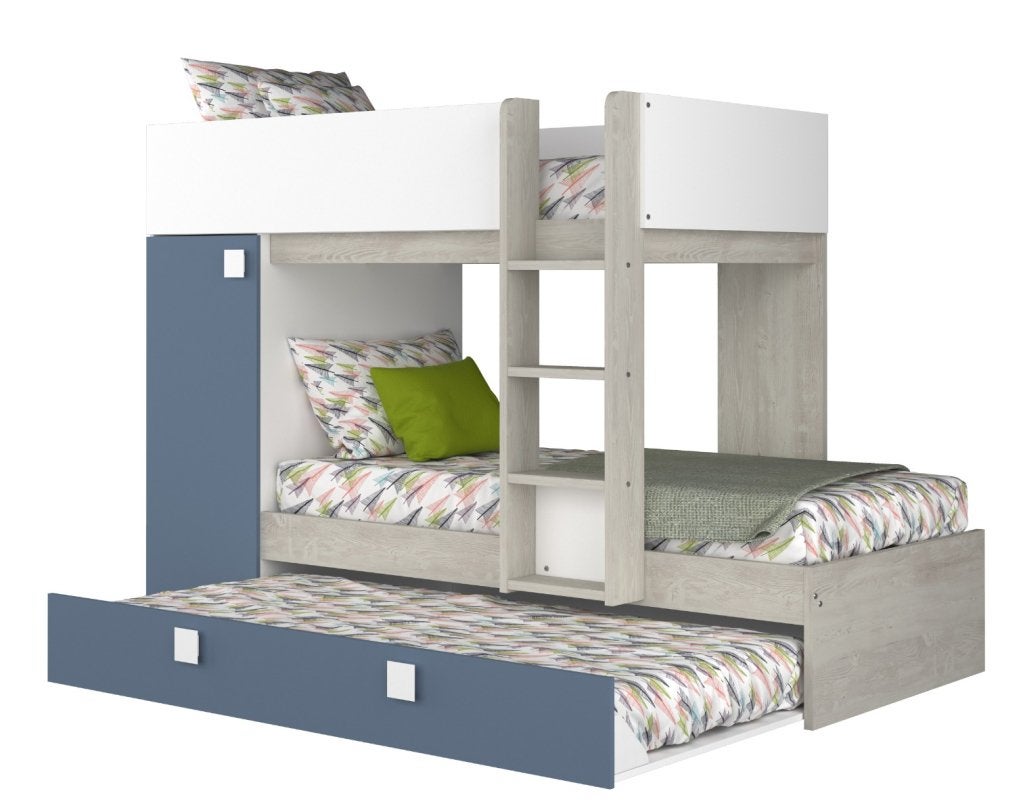 Lio Mineo stapelbed met kast en slaaplade - 90x190 - Witgren