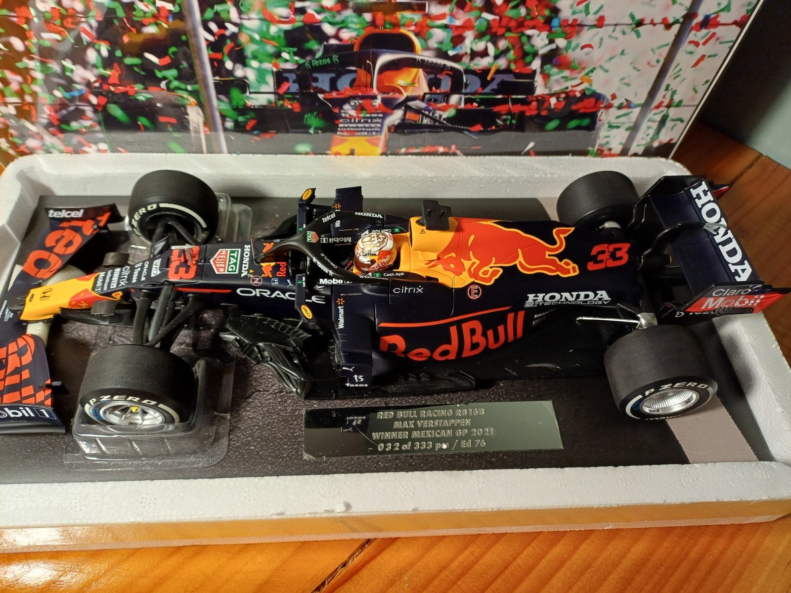 Schaalmodel Max Verstappen RB16B Mexican GP 2021 1:18, Ophalen of Verzenden, Nieuw, Formule 1