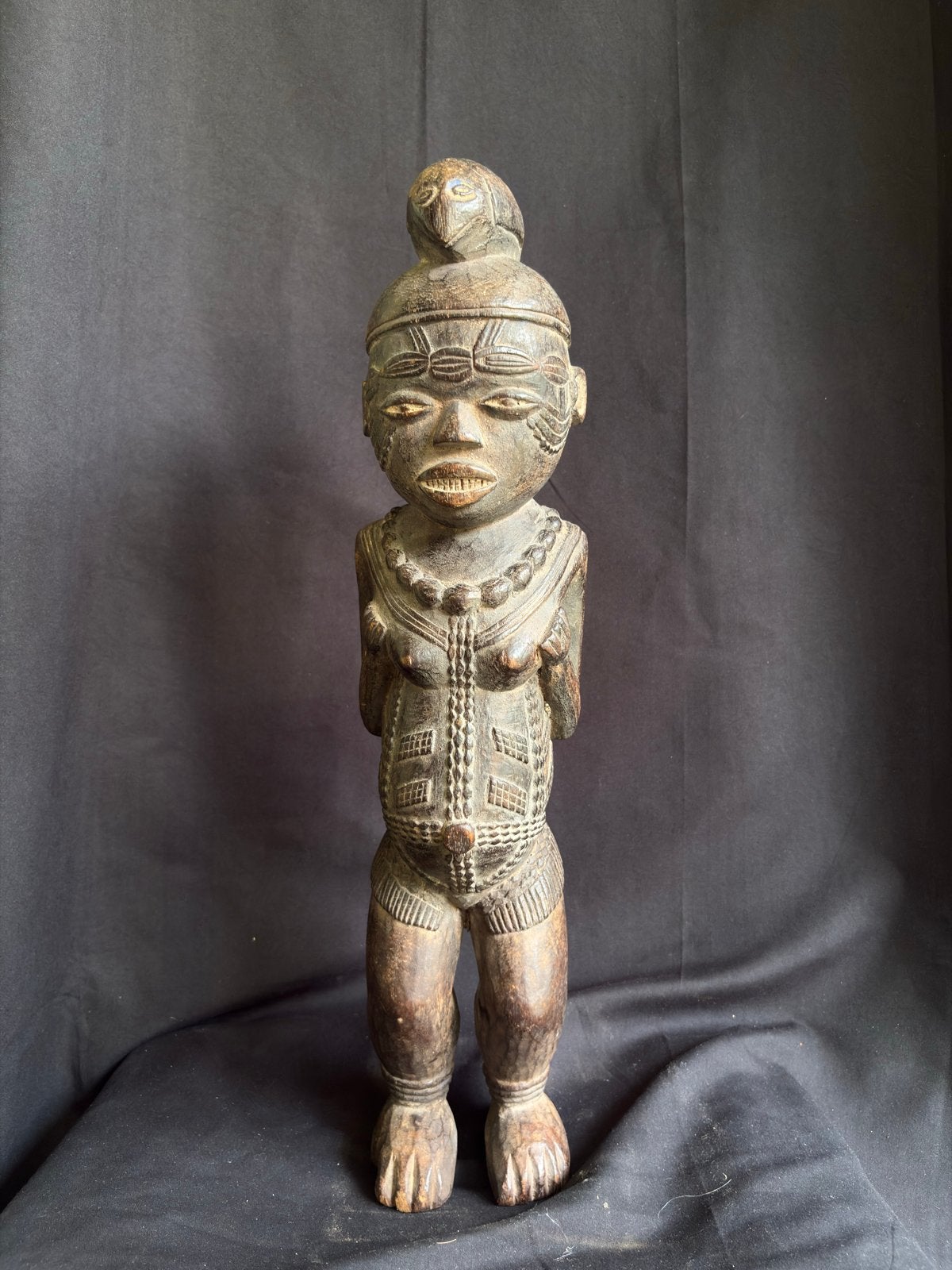 Rare Kuyu Ancestral Female Figure Ritual Patina - DR Congo, Hout, Bruin, Afrika, Ophalen of Verzenden