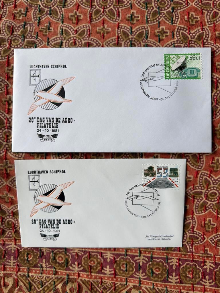 2x Eerste Dag Enveloppen Aero Filatelie Schiphol 1981, Postzegels en Munten, Postzegels | Nederland, Ophalen of Verzenden, Na 1940