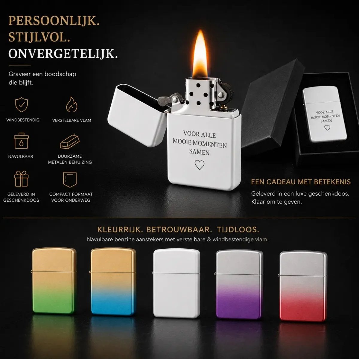 Stijlvolle navulbare benzineaansteker met een moderne look, Verzenden, Nieuw, Aansteker
