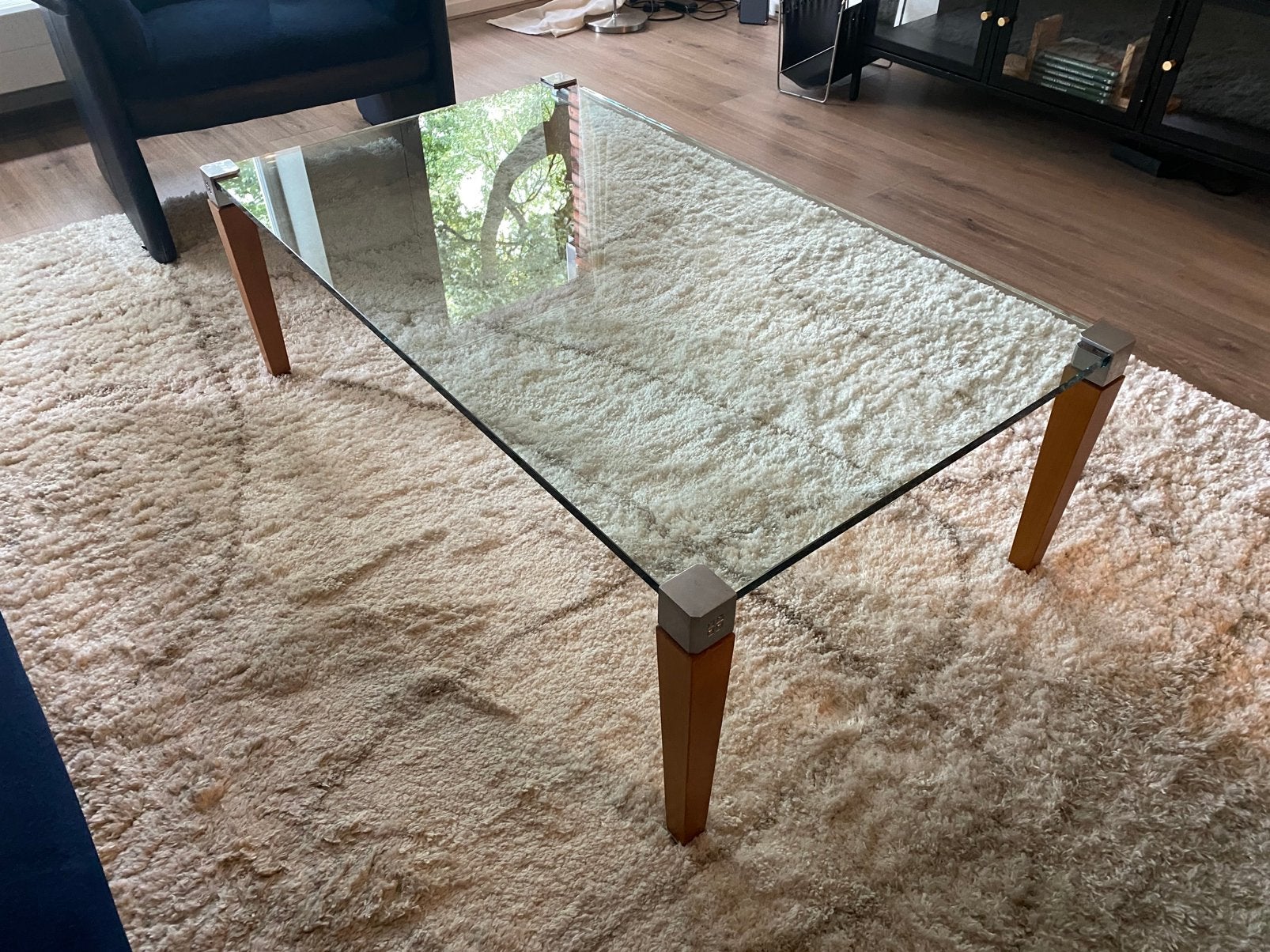 Glazen salontafel , ontwerper Peter Ghyczy, Ophalen, 100 tot 150 cm, 50 tot 100 cm, Zo goed als nieuw