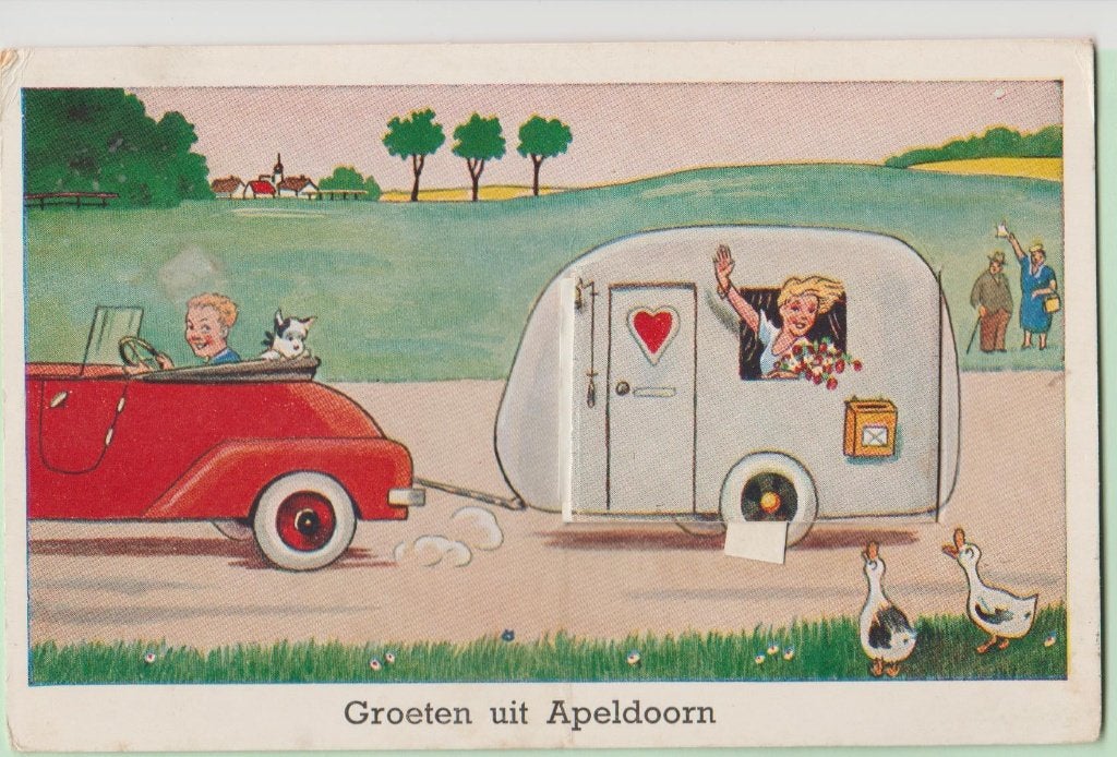 Groet uit Apeldoorn Klepjeskaart met Caravan-10 fotootjes'61, Verzamelen, Ophalen, 1940 tot 1960, Gelopen, Gelderland