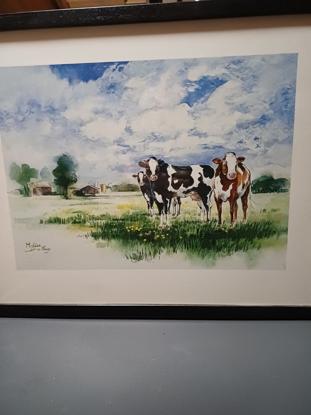 Aquarel van Mylene de Kleyn - Koeien in de wei, Ophalen, Realistisch, Dieren, Aquarel