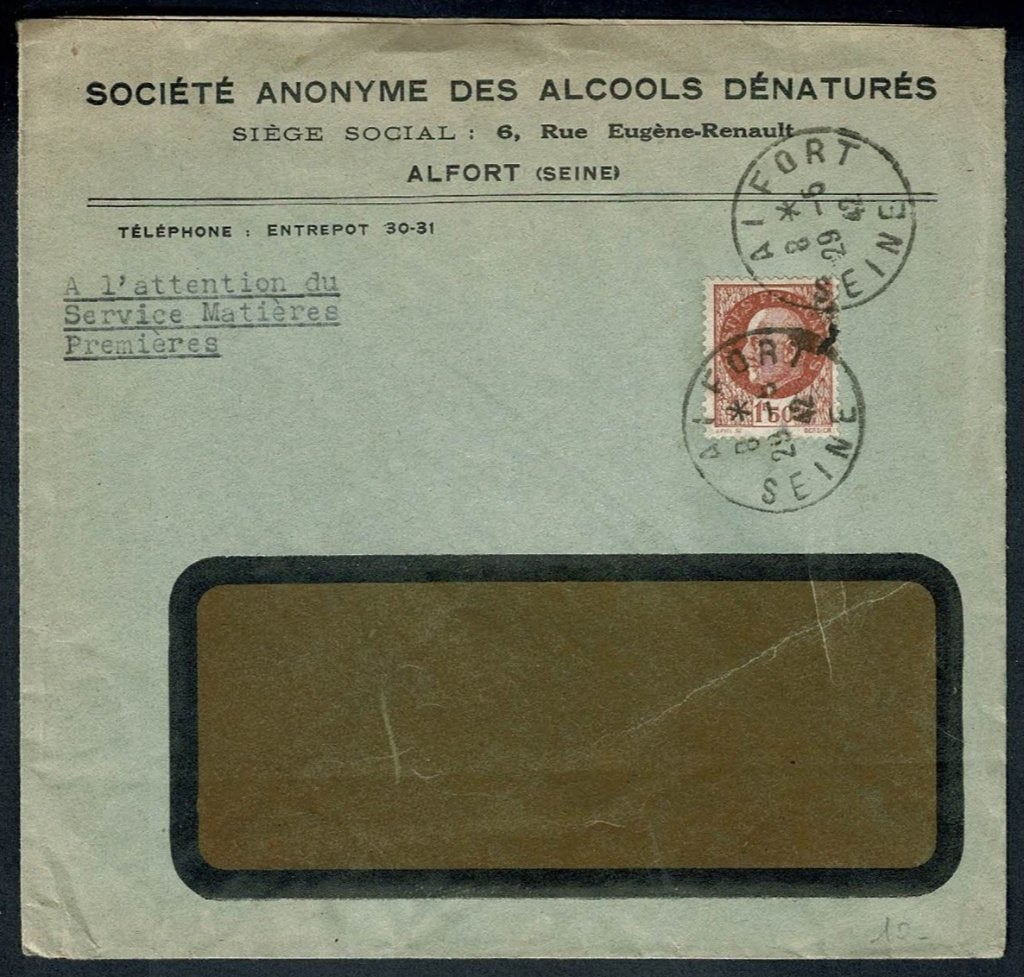 Frankrijk : Société Anonyme des Alcools Dénaturés 29.5.1942, Postzegels en Munten, Brieven en Enveloppen | Buitenland, Verzenden
