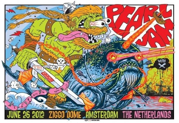 Pearl Jam Amsterdam 26-6-2012 originele concert poster, Verzenden, Nieuw, Poster, Artwork of Schilderij