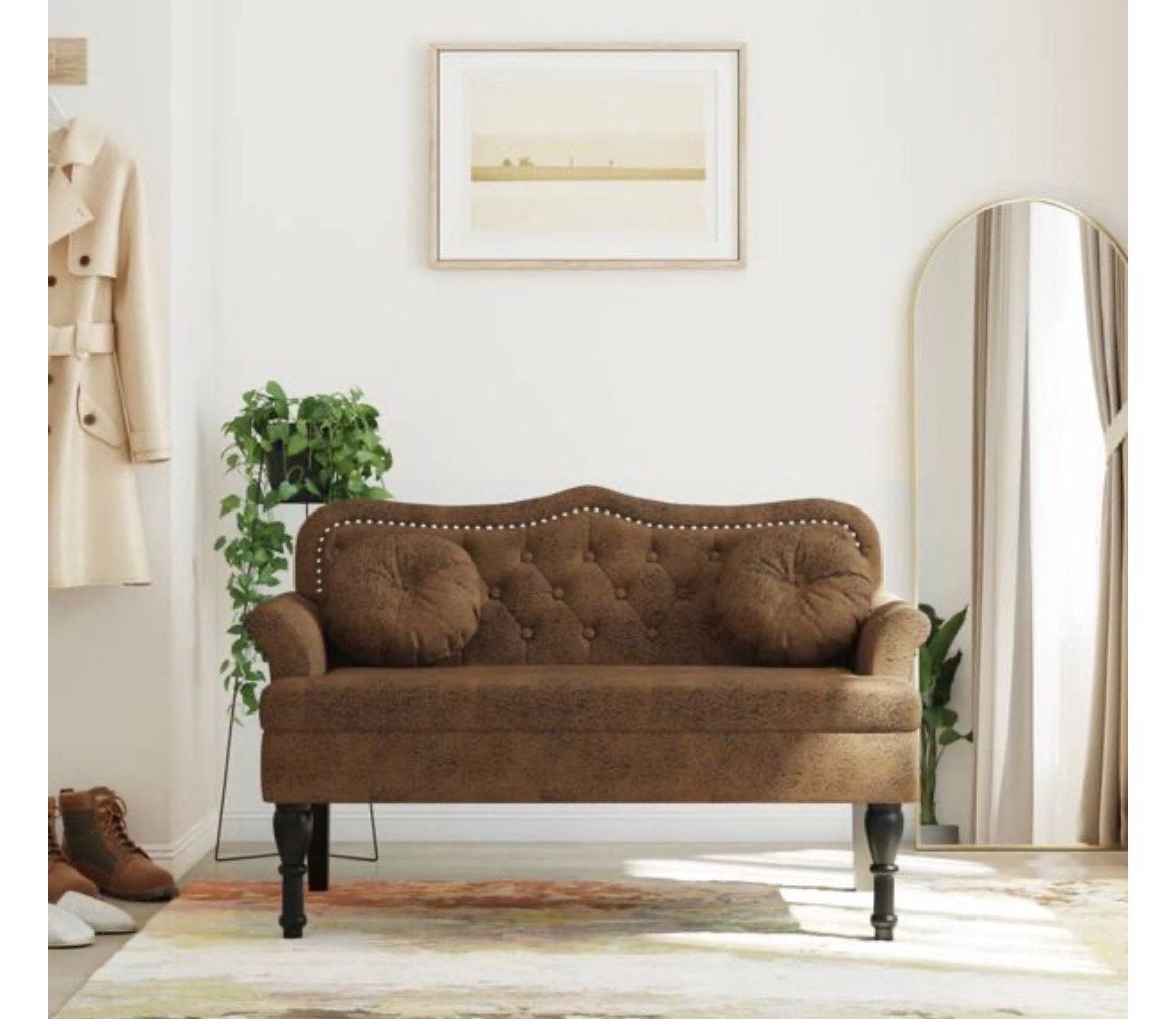Vintage look bruin bankje, Ophalen, Kunststof, Minder dan 75 cm, Tweepersoons