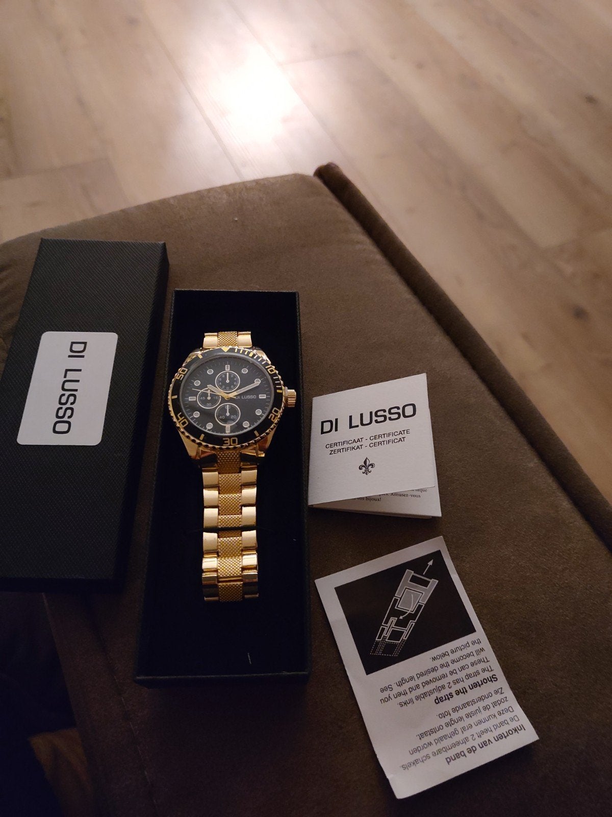 Di lusso caius black and gold, Sieraden, Tassen en Uiterlijk, Overige merken, Staal, Staal, Polshorloge
