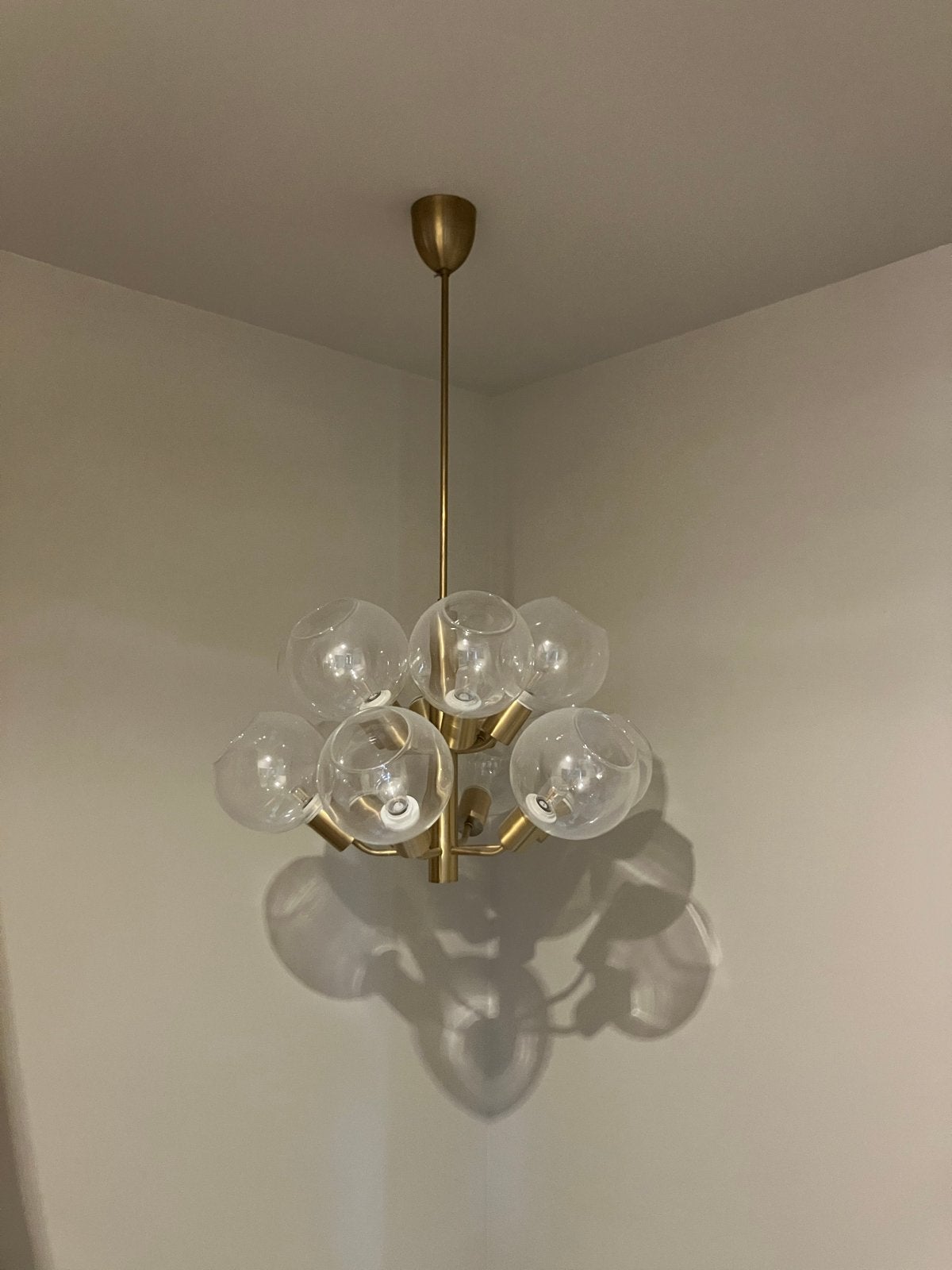 Messing lamp met glazen bollen, Ophalen, Zo goed als nieuw, Glas, Overige fittingen