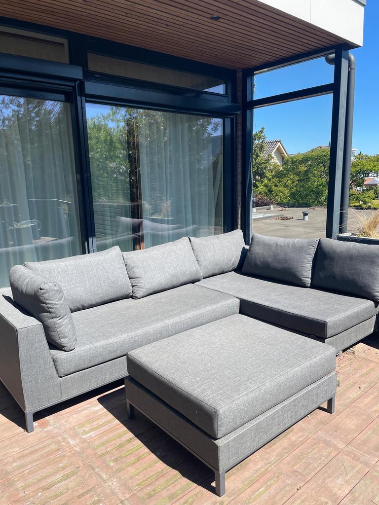 Luxe Exotan loungeset grijs met hocker, Ophalen, Zo goed als nieuw, Veranda