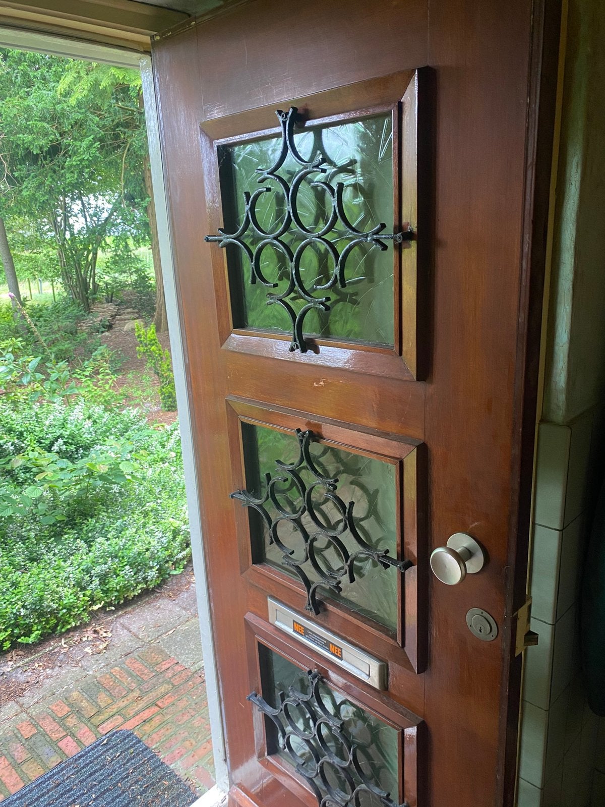 Hardhouten voordeur, Ophalen, 200 tot 215 cm, Glas, Buitendeur