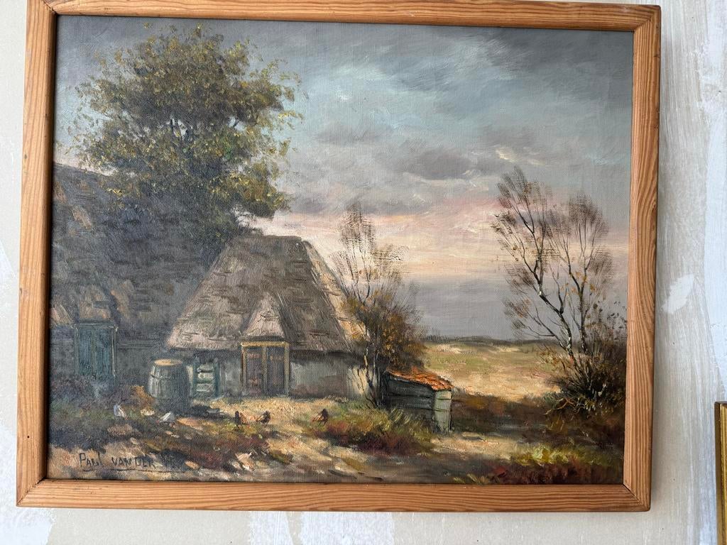 Olieverfschilderij Paul van der Ven - Boerderijlandschap, Antiek en Kunst, Ophalen of Verzenden