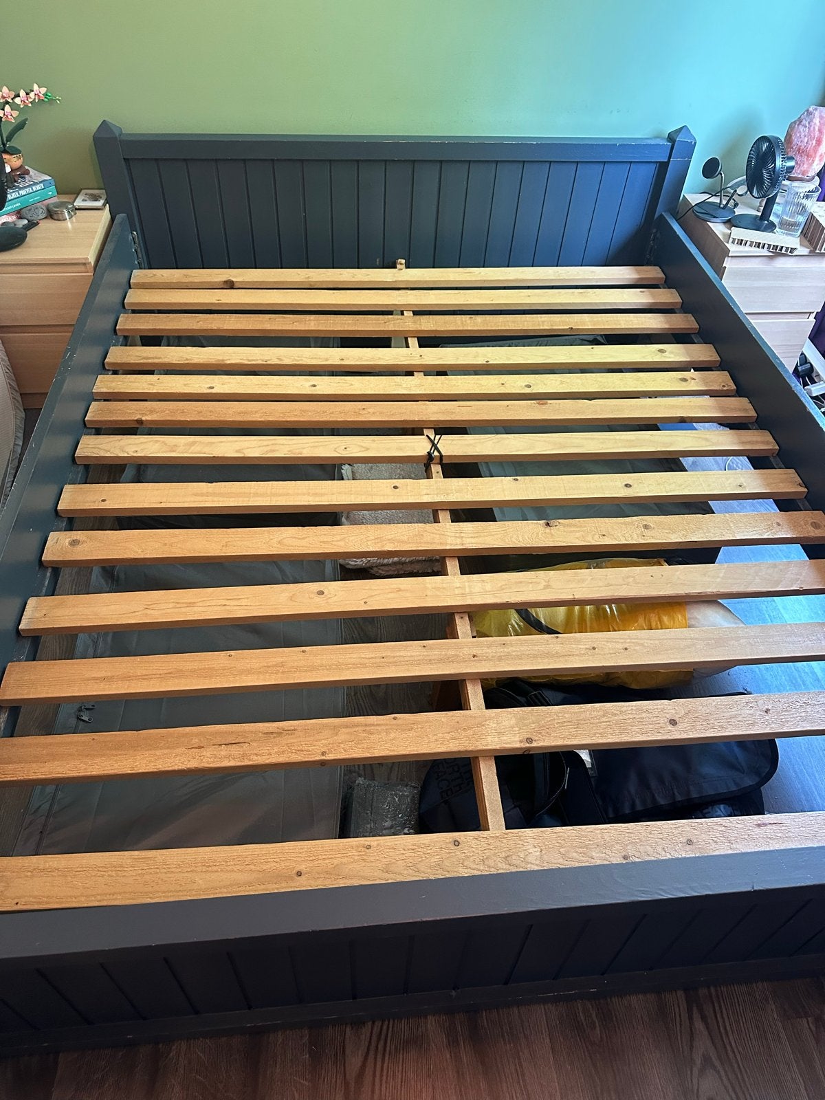 Eiken houten bed frame 160x200 cm met lattenbodem, Huis en Inrichting, Slaapkamer | Bedden, Ophalen, Gebruikt, Bruin, Tweepersoons
