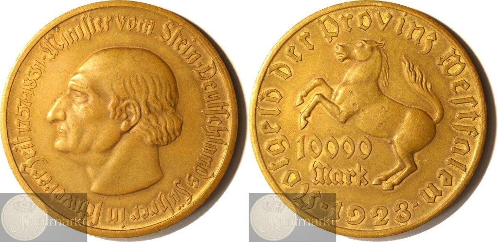 Duitsland - Westfalen - Noodgeldpenning 10000 Mark 1923, Ophalen of Verzenden, Overige materialen, Buitenland