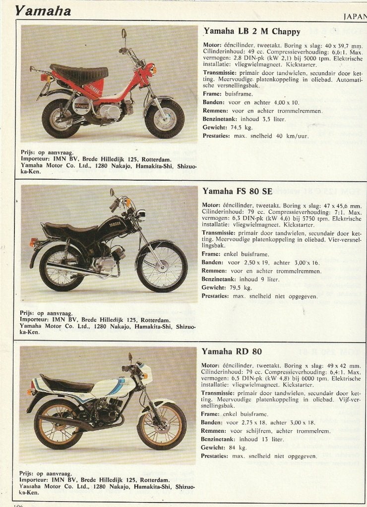 vintage knipsels 1981 Yamaha brommers LB2M Chappy FS80SE, Verzenden, Overige typen