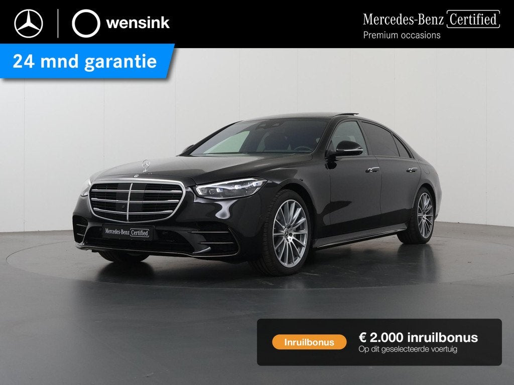 Mercedes-Benz S-klasse 580 e 4MATIC Lang AMG Line | Entertai, Auto's, Mercedes-Benz, Gebruikt, 510 pk, 4 stoelen, Zwart