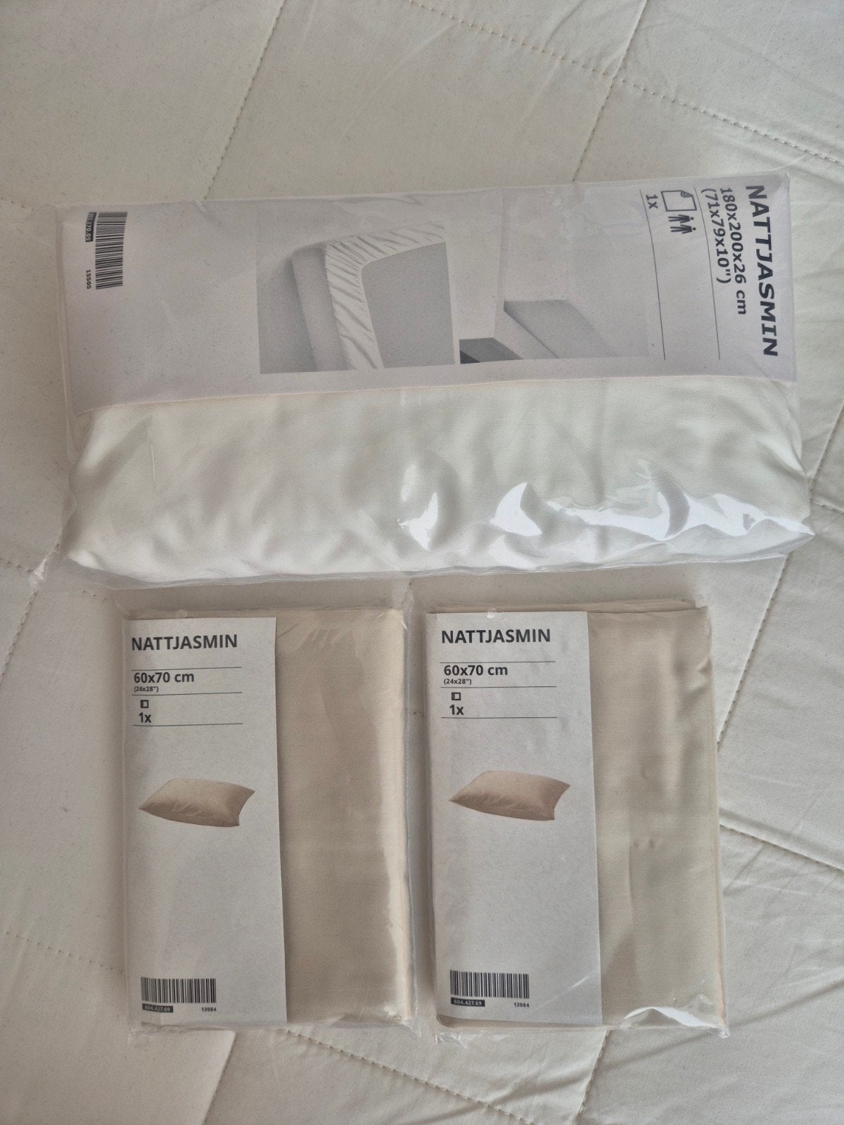 IKEA NATTJASMIN hoeslaken 180x200 + 2 kussenslopen – NIEUW, Ophalen of Verzenden, IKEA, Wit, Hoeslaken of Sloop