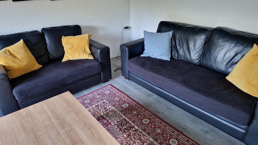 bankstel en tv-meubel, Ophalen, Leer, Gebruikt, 75 tot 100 cm