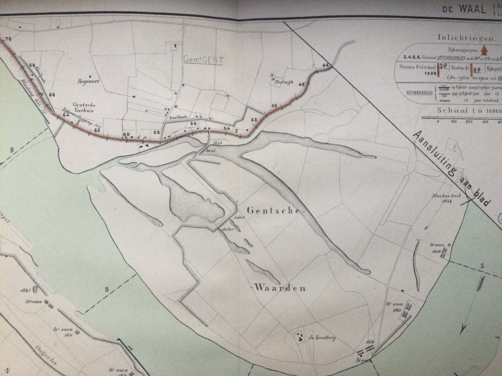 Ubbergen,  Gent, Overbetuwe,  e.o., 1872., Antiek en Kunst, Kunst | Etsen en Gravures, Verzenden, Cartografie, Origineel, 51 cm