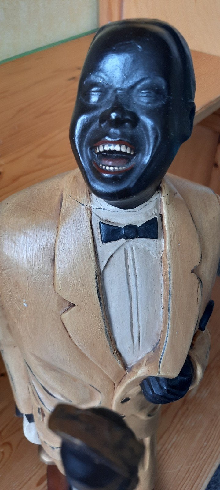Vintage Jazz Zanger Beeld - Houtsnijwerk, Beeld, Hout, Klassiek, Handgemaakt