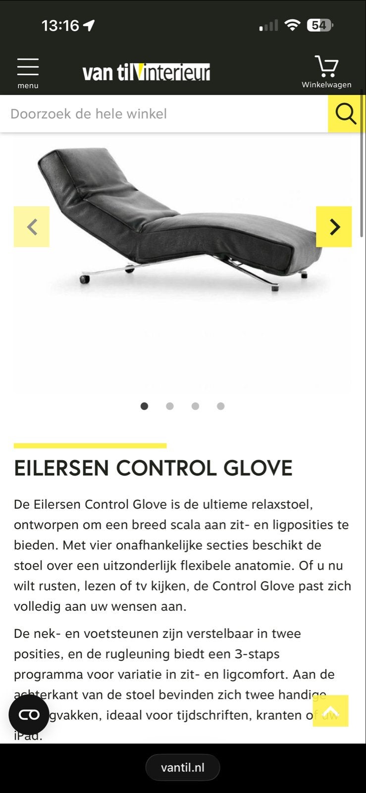 Eilersen Control Glove Relaxfauteuil Zwart Bison leer, Huis en Inrichting, Ophalen, Gebruikt, Eenpersoons, Design