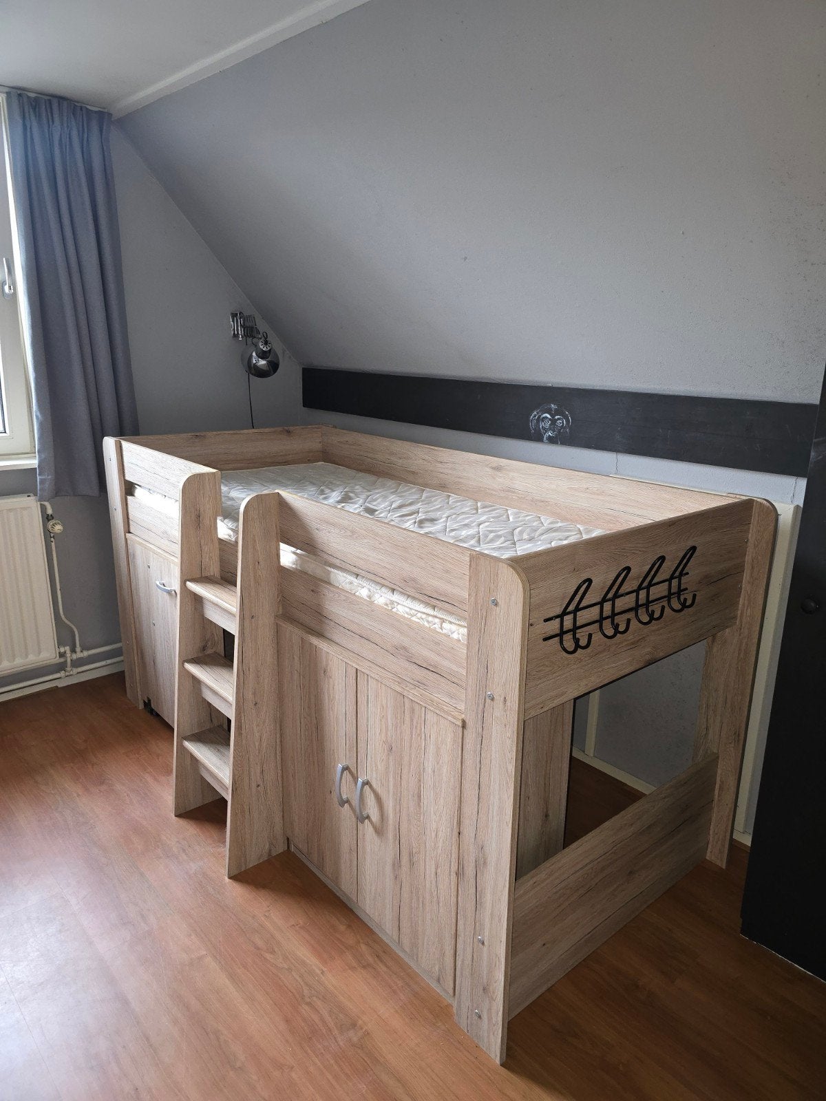 Halfhoogslaper met bureau en opbergruimte, matras inbegrepen, Ophalen, Gebruikt, 90 cm, Eenpersoons