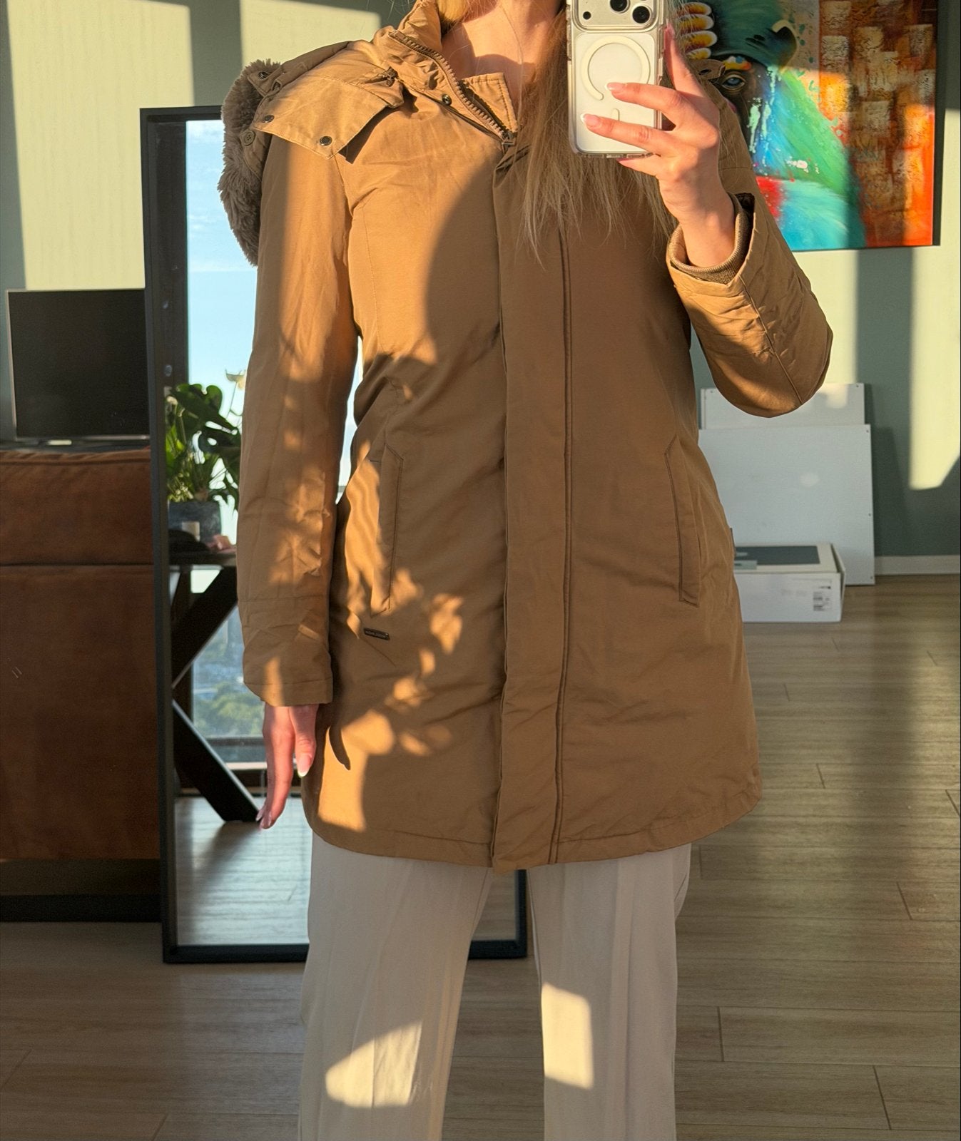 Woolrich Luxury Boulder Parka Camel - Maat S, Ophalen, Zo goed als nieuw, Maat 36 (S), Beige