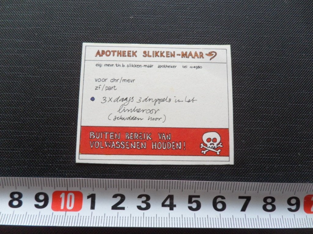 sticker gein etiket apotheek slikken-maar *, Ophalen, Zo goed als nieuw