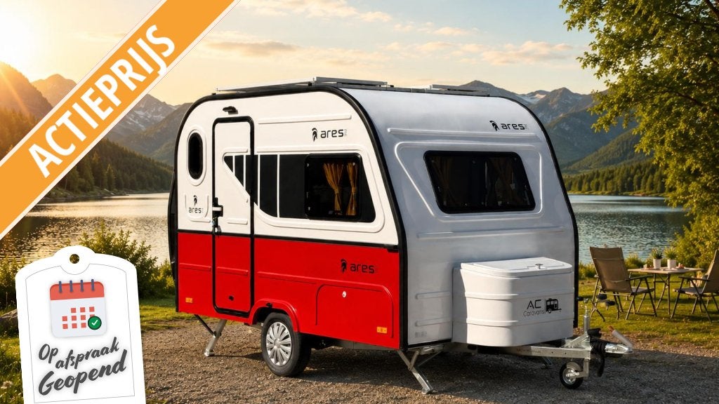 AC CARAVANS ARES 310 -ROOD -NIEUW -4 PERSOONS -710KG -ALKO, Caravans en Kamperen, Caravans, Overige merken, Koelkast, Bedrijf