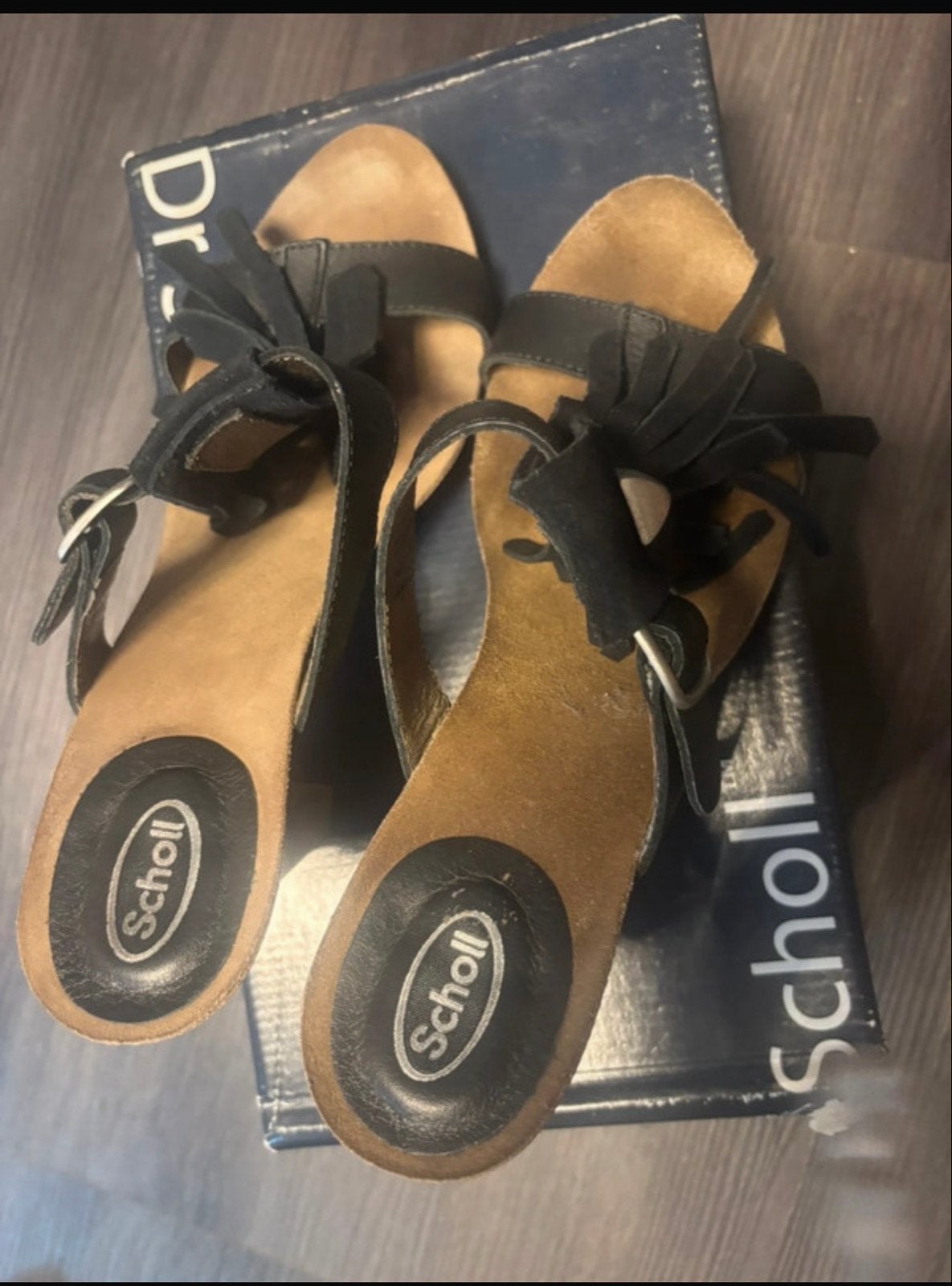 Dr. Scholl Leren Muiltjes Mt 39 zwart Suede, Ophalen of Verzenden, Gedragen, Zwart, Sandalen of Muiltjes
