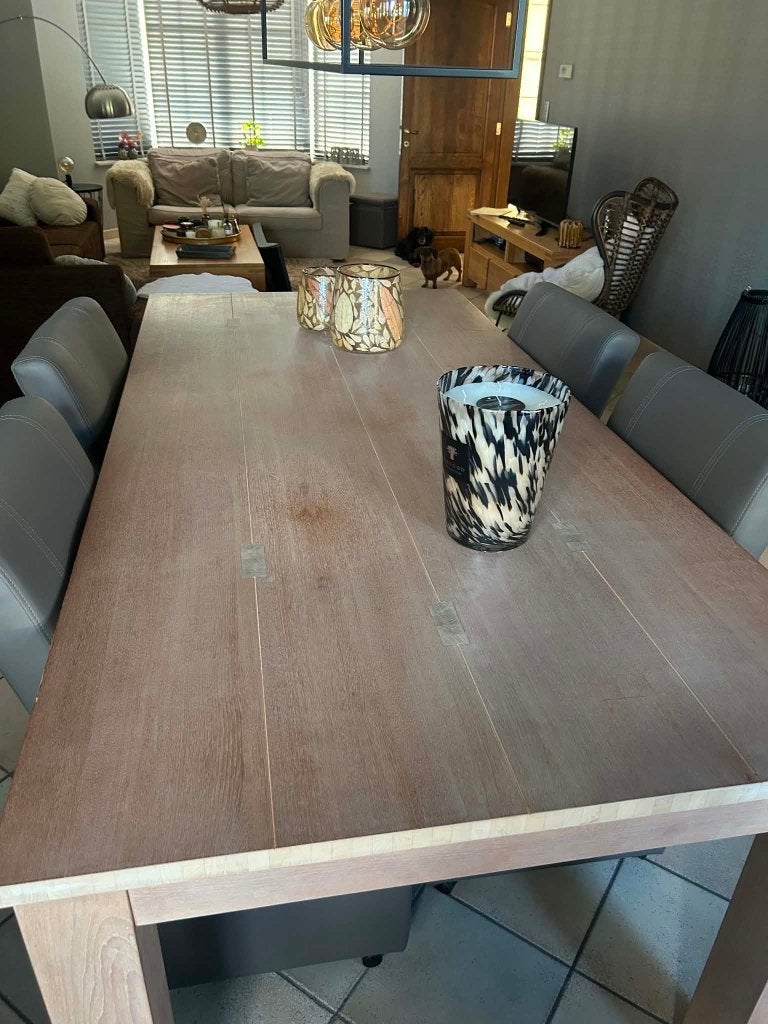Hout teak tafel blanke kleur, Ophalen, Gebruikt, Teakhout, 200 cm of meer