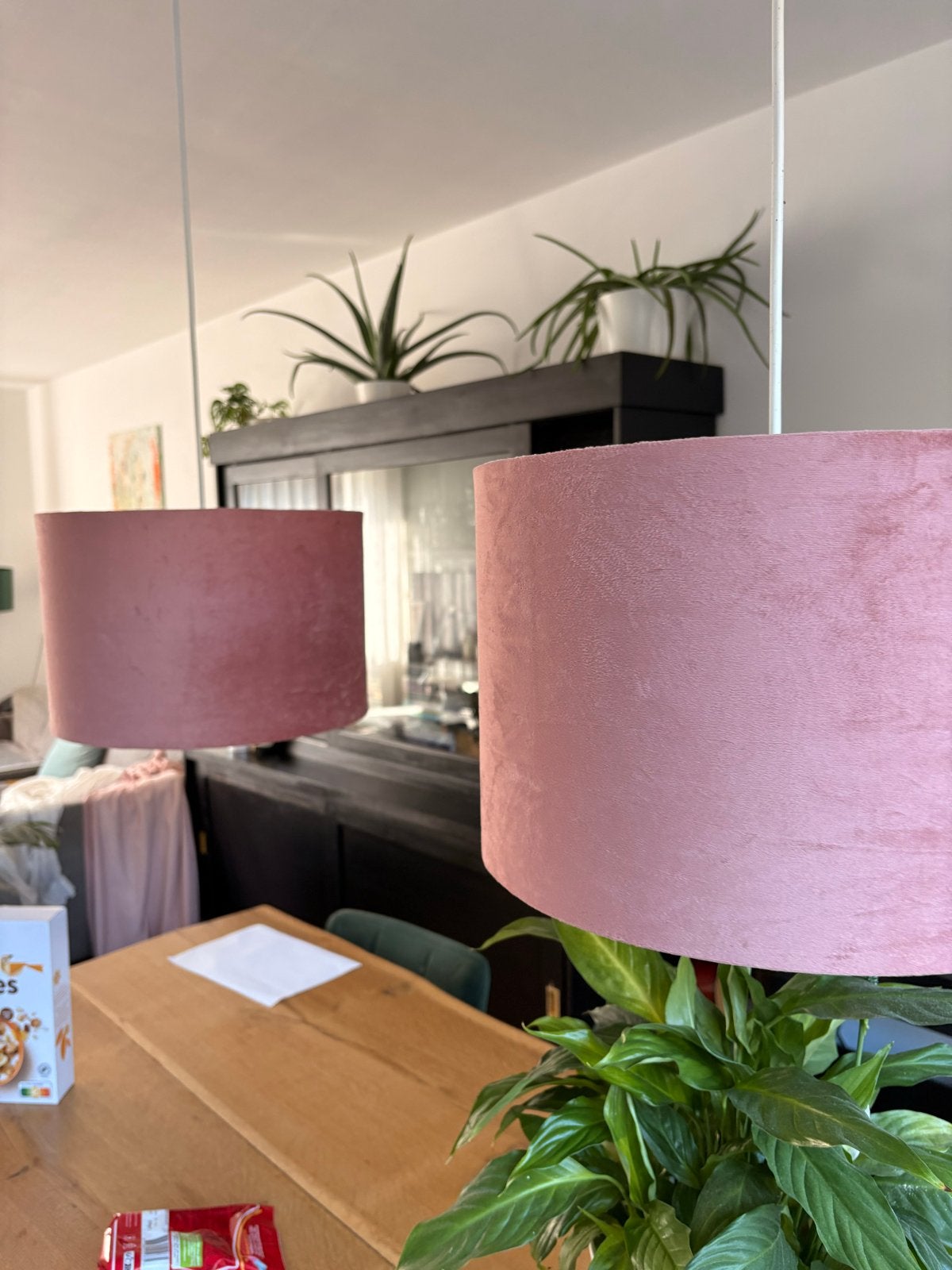 Roze fluwelen hanglampen set, Rond, Zo goed als nieuw, Ophalen, Hanglamp
