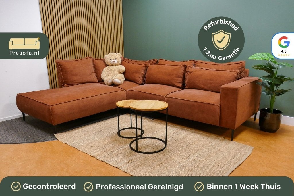 Moderne Hoekbank Velvet Roestbruin [Refurbished], Huis en Inrichting, Banken | Bankstellen, 250 tot 300 cm, -, -, Hoekbank