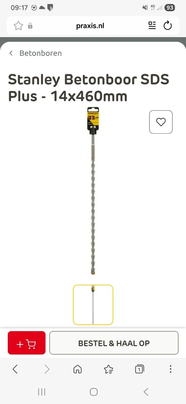 SDS betonboor 16mm x 1 mtr, Doe-het-zelf en Verbouw, Gereedschap | Boormachines, Ophalen, Zo goed als nieuw, Overige typen