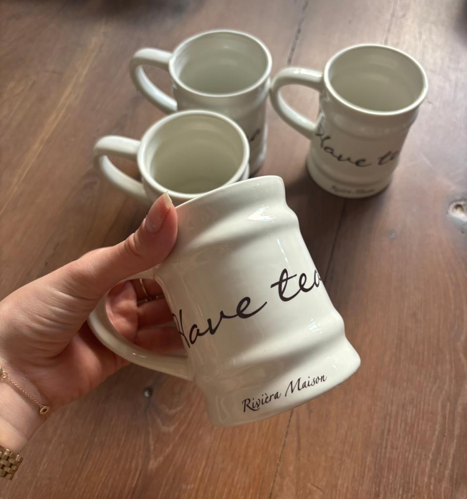 Have tea with me mokken 4 stuks Riviera Maison, Huis en Inrichting, Keuken | Servies, Ophalen of Verzenden, Overige stijlen, Kop(pen) en/of Schotel(s)
