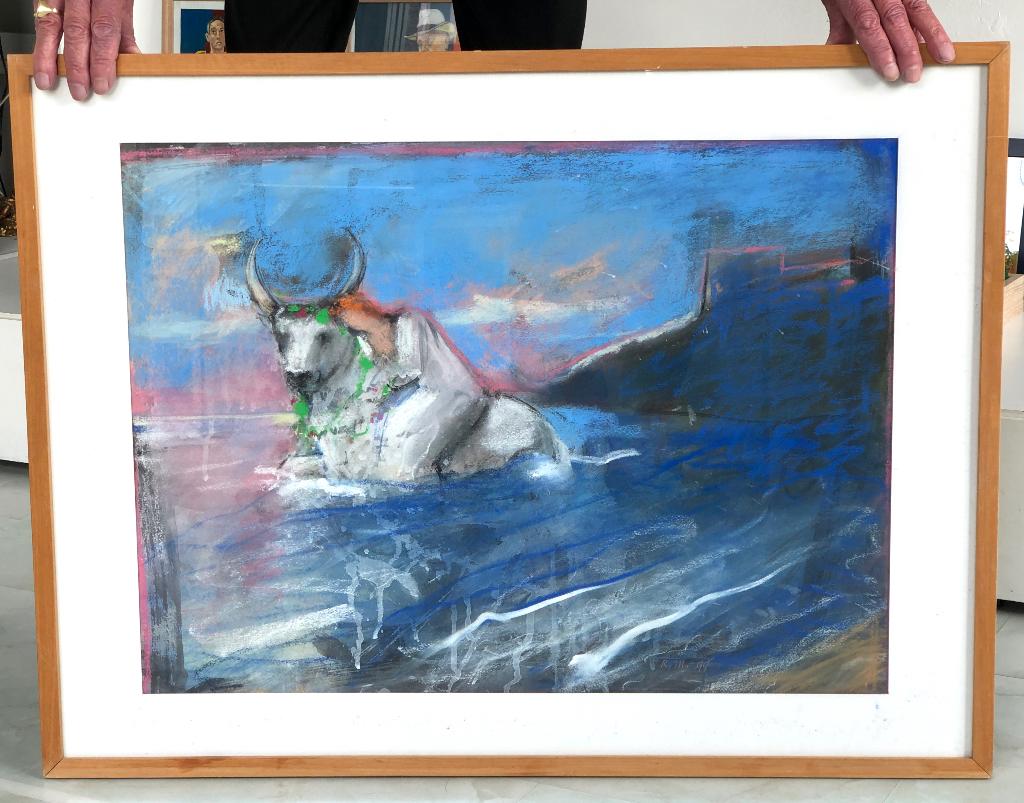 Groot Pastel schilderij, 'ontvoering van Europa', Antiek en Kunst, Ophalen
