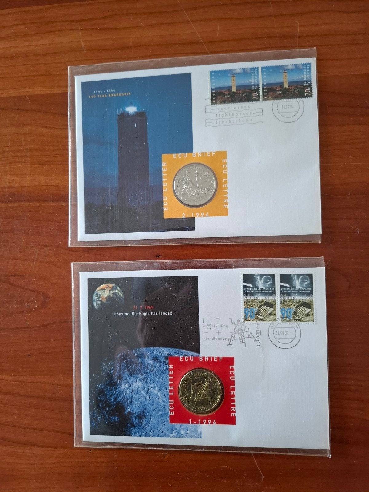 25 ECU enveloppen met munt en postzegels - Diverse thema's, Ophalen of Verzenden, Envelop