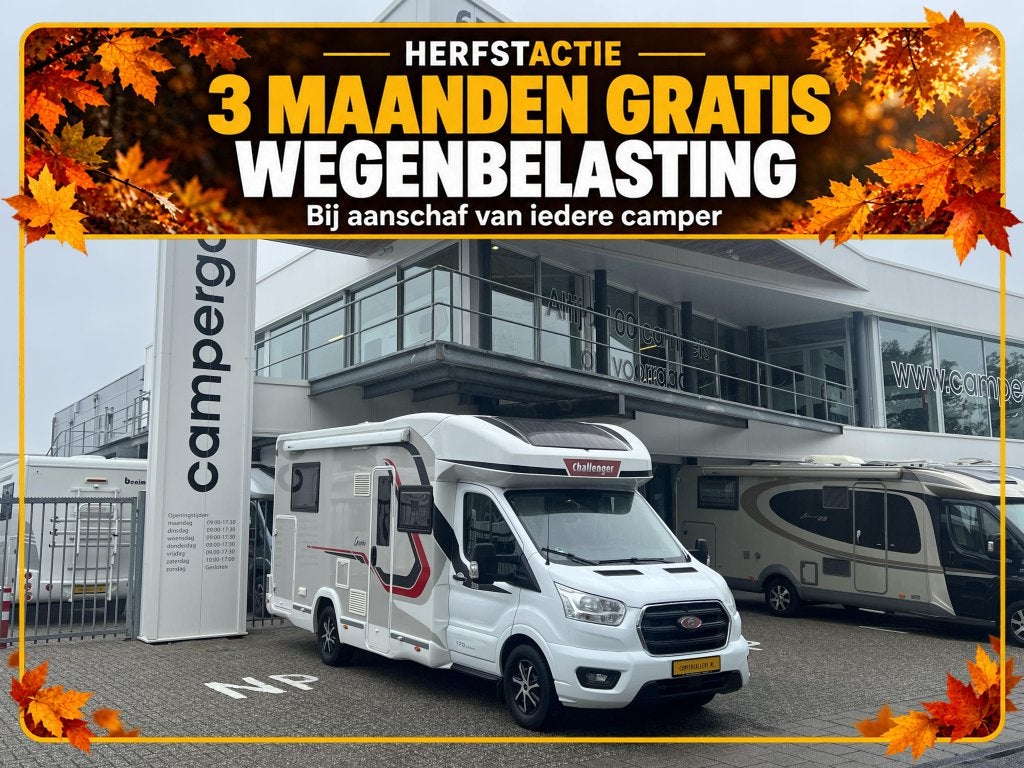 Challenger Graphite 308 QUEENSBED+HEFBED+F2F AUTOMAAT EURO6, Caravans en Kamperen, Automaat, Ringverwarming, Ford, 7 tot 8 meter