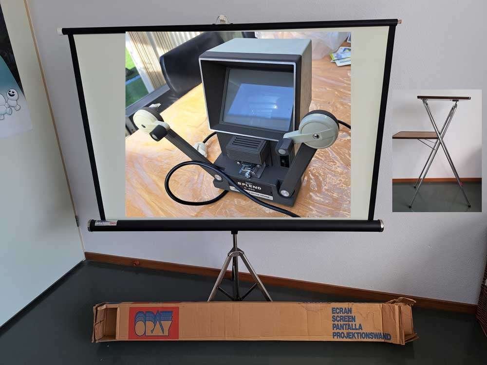 Viewer Editor, Projectiescherm + opzet tafel + toebehoren, Ophalen, Handmatig, Gebruikt