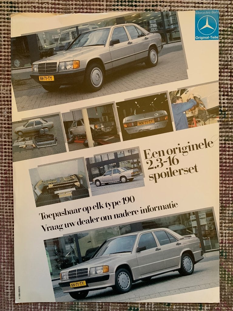 Flyer Mercedes-Benz 190 W201 2.3 16 spoilerset 1986 NL zgan, Boeken, Zo goed als nieuw, Mercedes-Benz, Mercedes, Ophalen of Verzenden