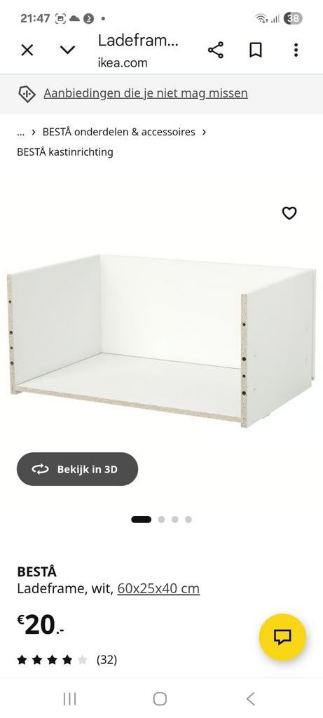 2 x IKEA BESTÅ Ladeframe 60x20x64 cm - Nieuw in doos, Ophalen of Verzenden