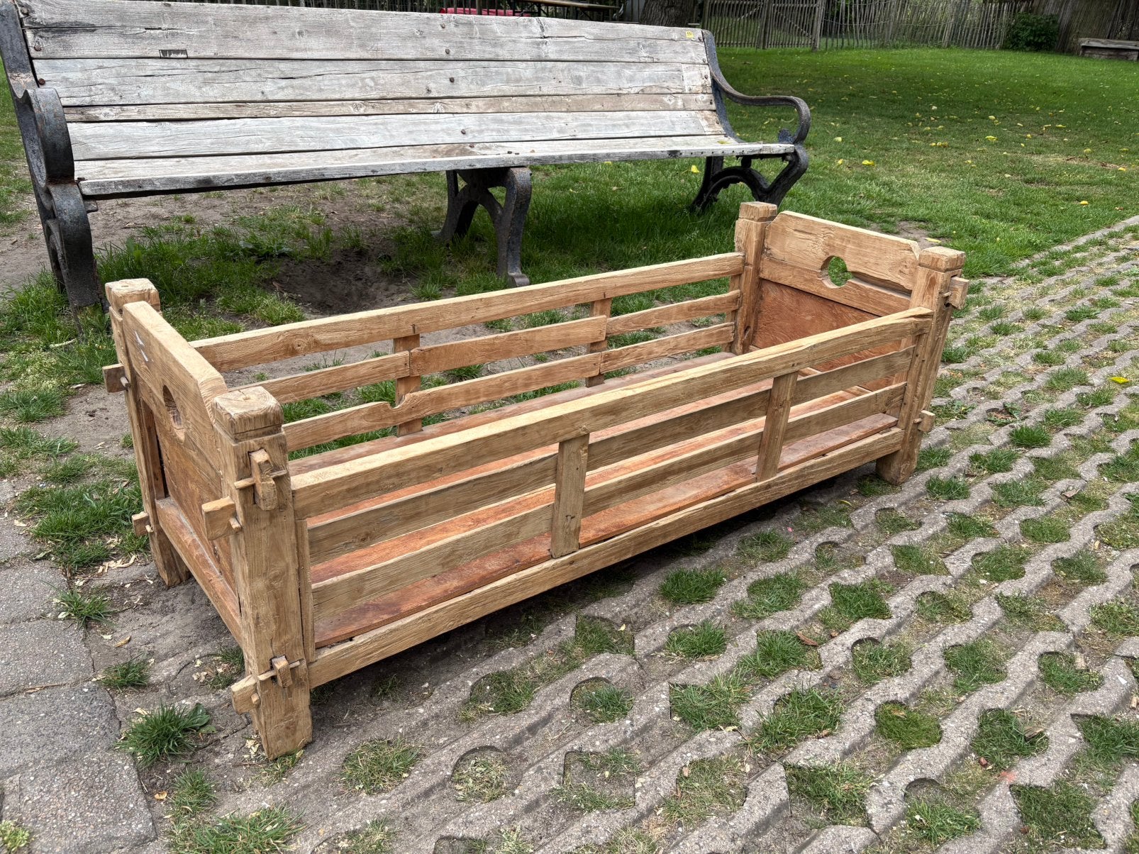 Elmwood plantentafel, hondenmand, bank, kruk..UNIEK!, Ophalen, Hout, Gebruikt, Ptmd
