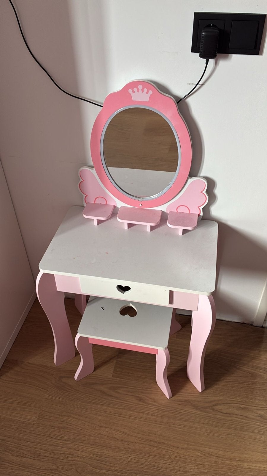 Roze prinsessen kaptafel met krukje voor kinderen, Ophalen, Gebruikt, Tafel